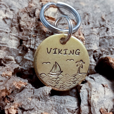 Médaille gravée et personnalisée en laiton pour chien "Viking"