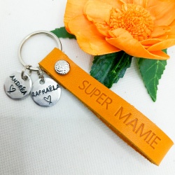 Porte-clés cuir Super mamie ou maman