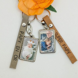 Porte clé photo personnalisé "PAPI"  sur cuir
