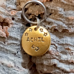 Médaille chien ronde personnalisée en laiton Achil gravée nom 