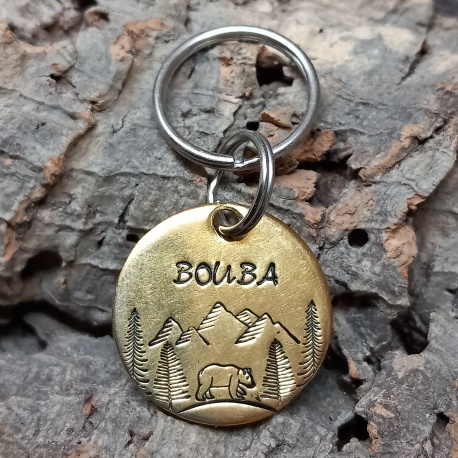 Médaille chien en laiton personnalisée et gravée  " Bouba"