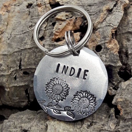 Médaille identité ronde chien ou chat "INDIE" gravure nom et numéro de téléphone