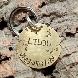 Médaille identité chien en laiton personnalisée et gravée "Lilou"