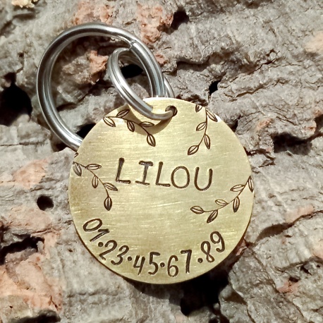 Médaille identité chien en laiton personnalisée et gravée "Lilou"