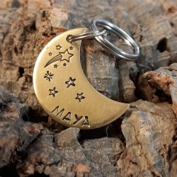 Médaille gravée pour chien en laiton  "Lune"