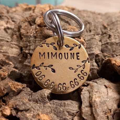 Médaille identité chien en laiton personnalisée et gravée "Lilou"