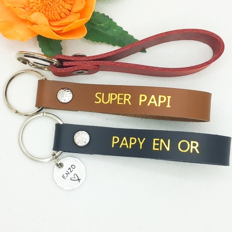 Porte clé cuir personnalisé super papa