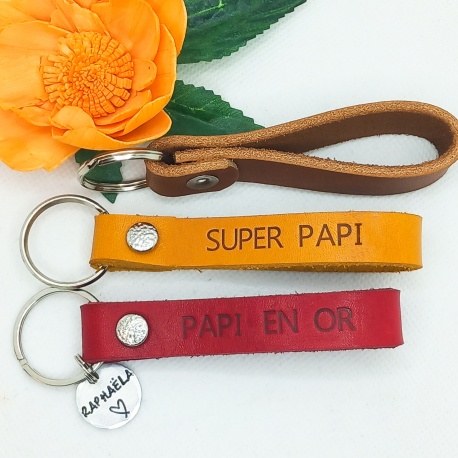Porte clé cuir personnalisé super papi