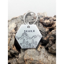 Médaille identité chien gravée" Sanka" forme hexagone