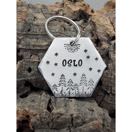 Médaille chien hexagone gravée "Oslo"