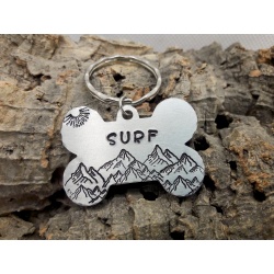 Médaille identité chien forme os en aluminium  "SURF"