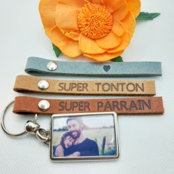 Porte clé photo personnalisé "Tonton"  sur cuir