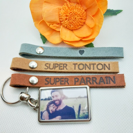 Porte clé photo personnalisé "Tonton"  sur cuir