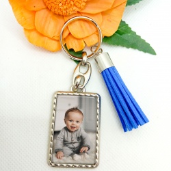 Porte-clés photo personnalisé cadre tressé avec pompon